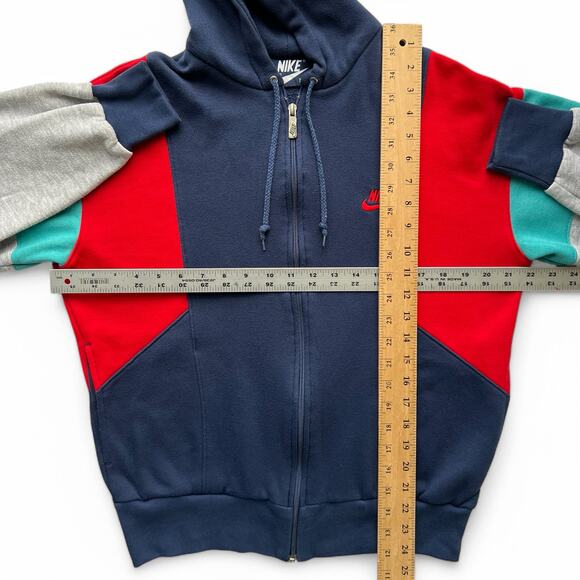 Vintage 80s Nike Spellout Swoosh Colorblock Full Zip Hoodie Sweatshirt Navy Red - Picture 9 of 9